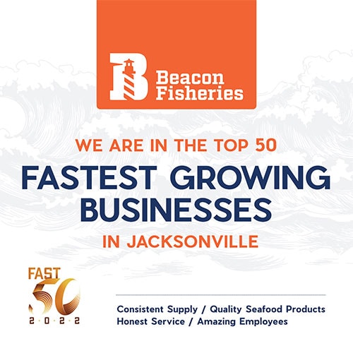 Beacon Fisheries logo with text Top 50 Fastest Growing Businesses in Jacksonville - Fast 50 2022 logo